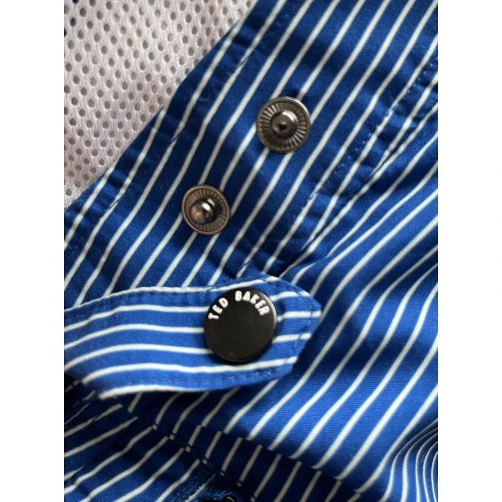 $120 NWT Ted Baker Sz L (4) Swim Trunks Blue Striped Shorts Liner Zip Pockets